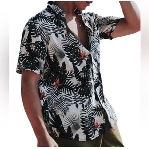 Public Beach | Men's LEAVES PRINT Short Sleeve Shirt | Size L
